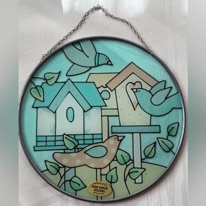 Joan Baker VTG Stained Glass Bird Art Spring Birdhouse Handpainted Suncatcher